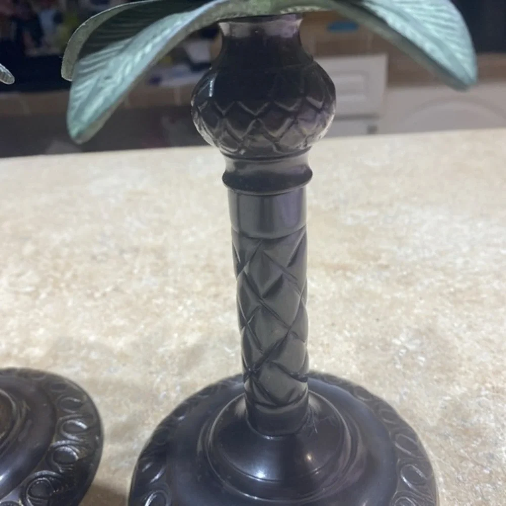 Pair of‎ Brass Decorative Palm Tree Candle Sticks 9 X 5 Made in India 690